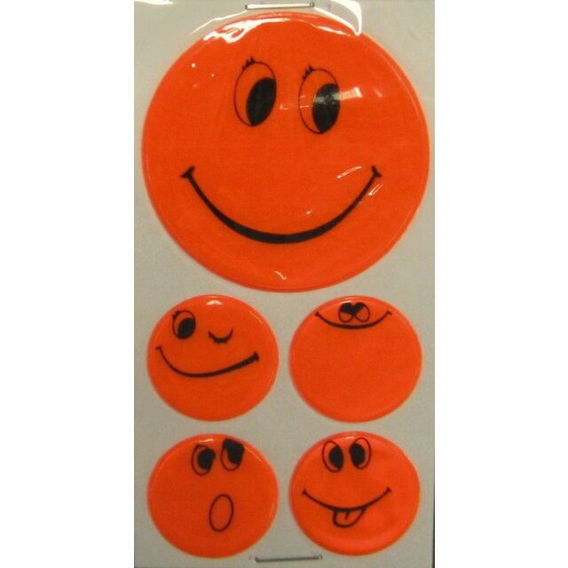 Import - Reflexaufkleber-Set Smily selbstklebend orange, 1x Ø 5cm, 4x Ø 2,5cm