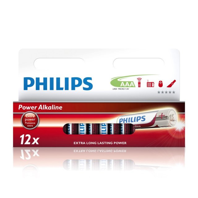 Philips - Batterie Philips Power Alkal. Micro LR03 Alkaline, 1,5 V, AAA,1x=ein 12er Blister